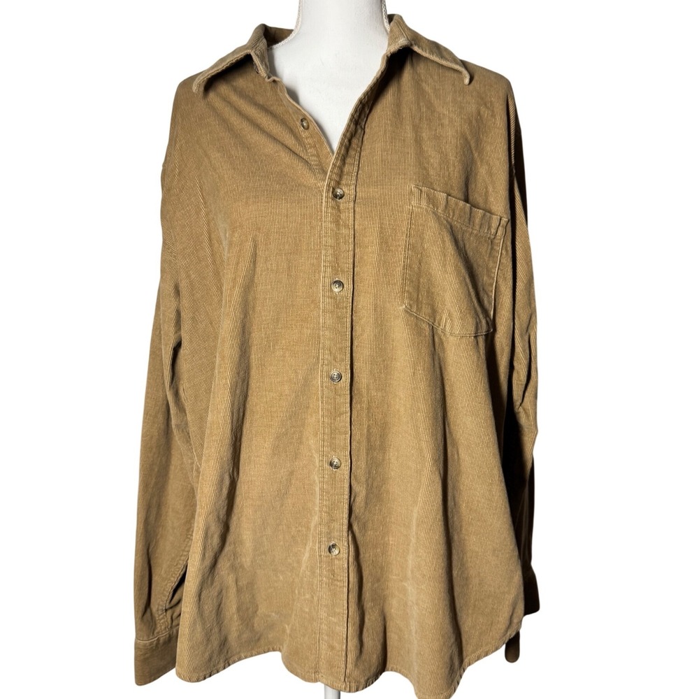 Gap Corduroy Button Down Shirt Large Tan Cotton Long Sleeve Pocket